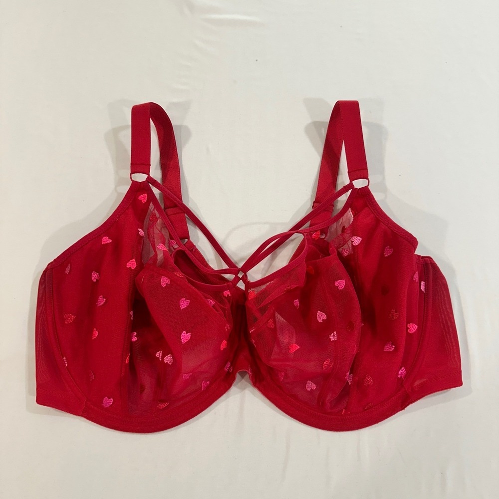 Elomi Sachi Bra 44I US 44G UK Red Heart Embroidered Strappy Underwire EL4353